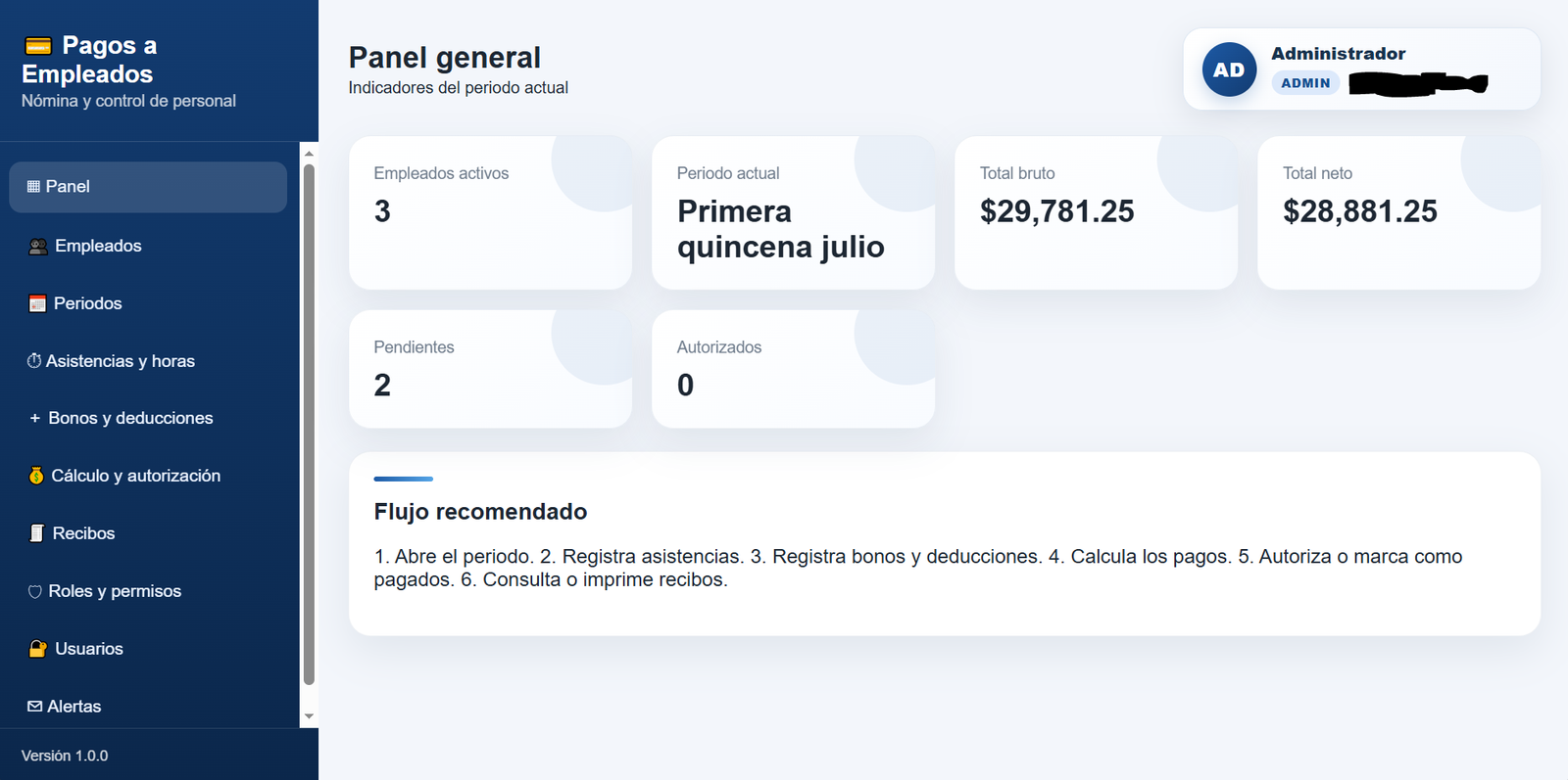 Vista previa de la Web App Pagos a empleados